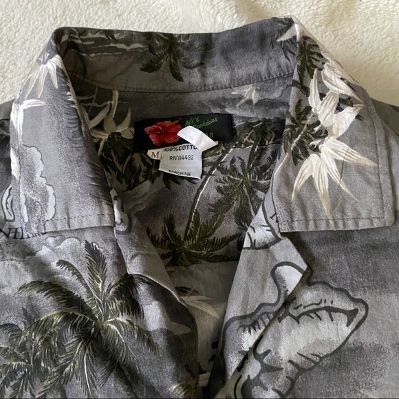𝅺grey Hawaiian shirt with maps bamboo palm print​​​​​ - Picture 6 of 7